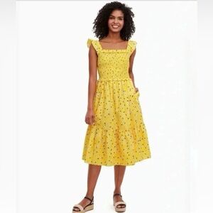 KATE SPADE Fleurette Toss Smocked Dress Yellow Floral Summer XS